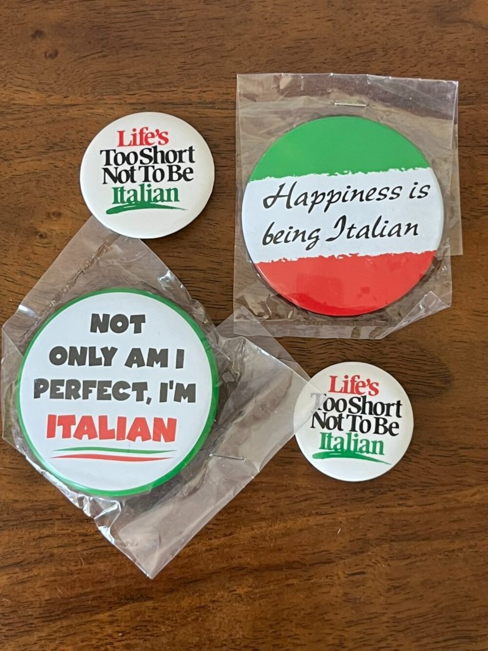 Lot of 4 Vintage Italian Pride Pinback Buttons Metal Pins "Life's Too Short"